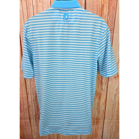 FootJoy FJ Mens Athletic Fit Blue Striped Golf Polo Medium - Picture 2 of 7